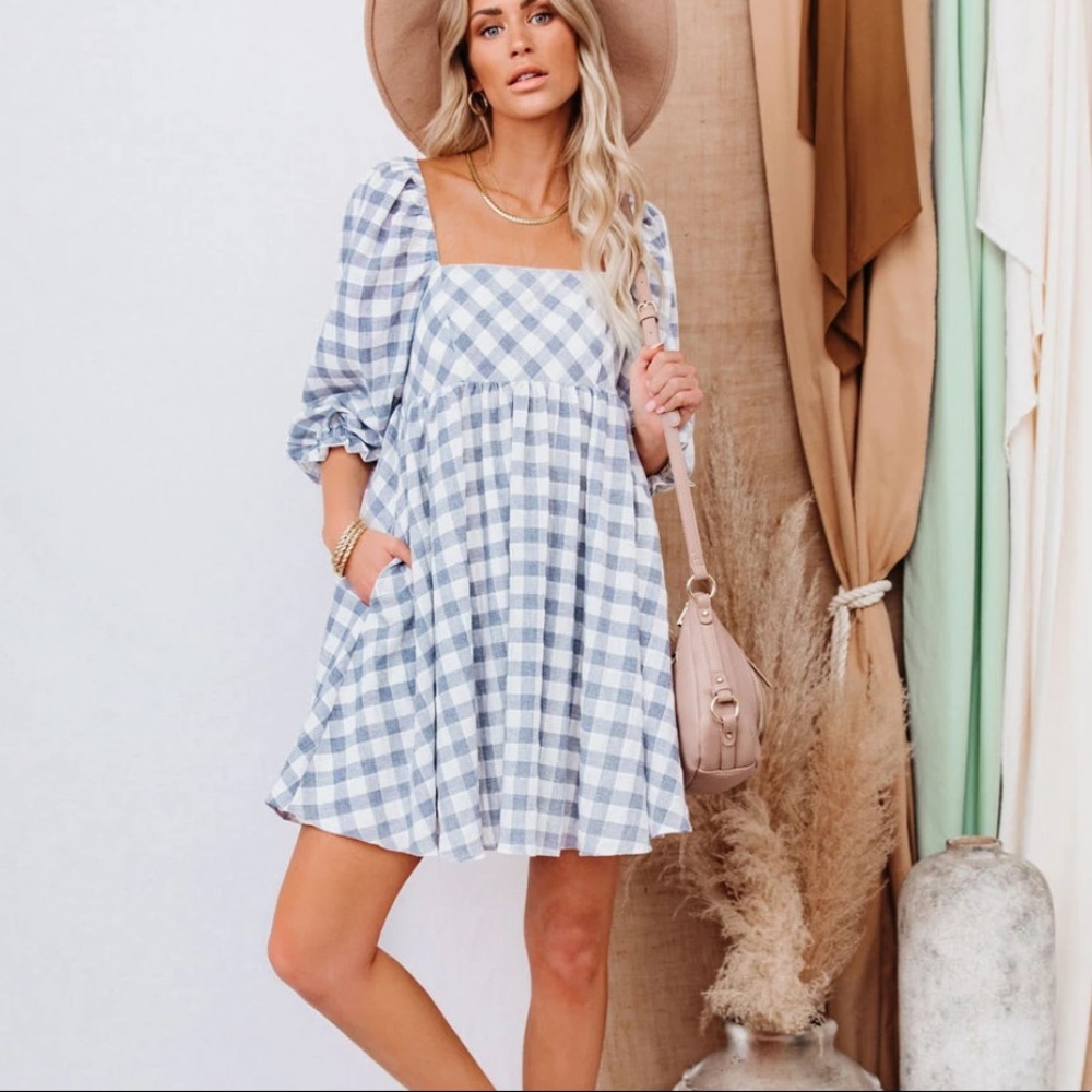 🆕 VICI gingham plaid peasant sundress